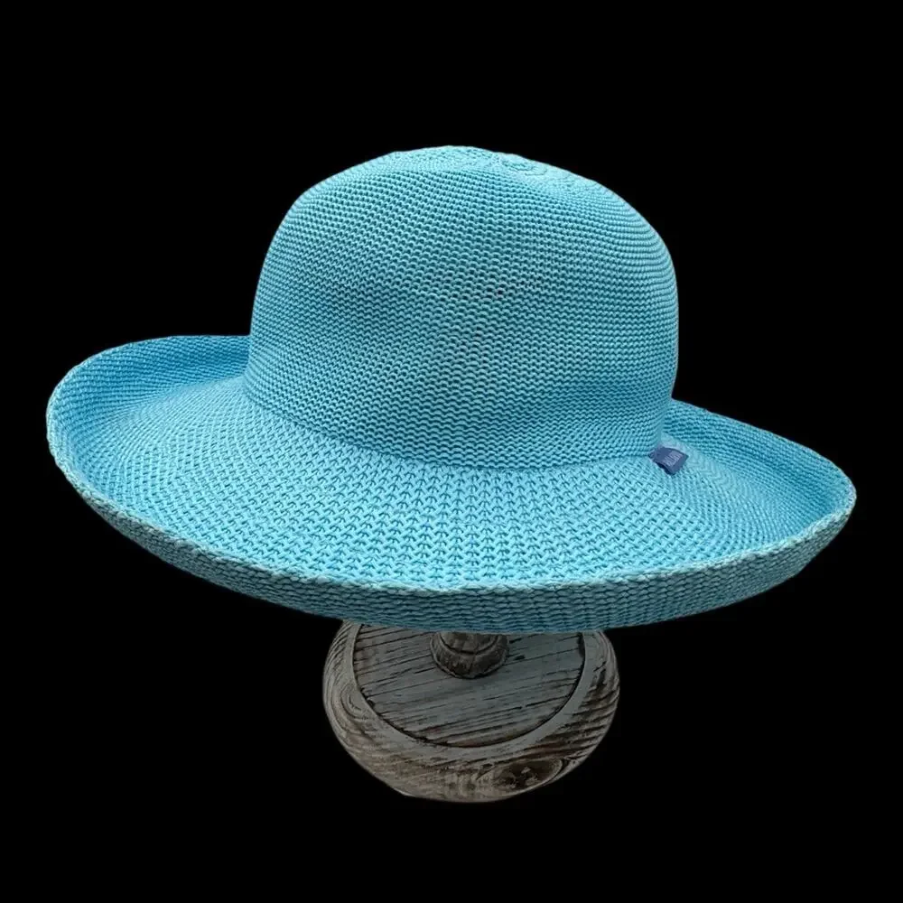 Wallaroo Womens Victoria Sun Hat Turquoise Blue Packable Adjustable Wide Brim